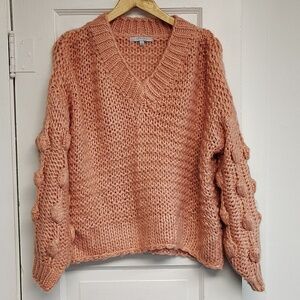 Favlux Knit Sweater Size Large Pink Balloon Sleeve V Neck Relaxed Fit